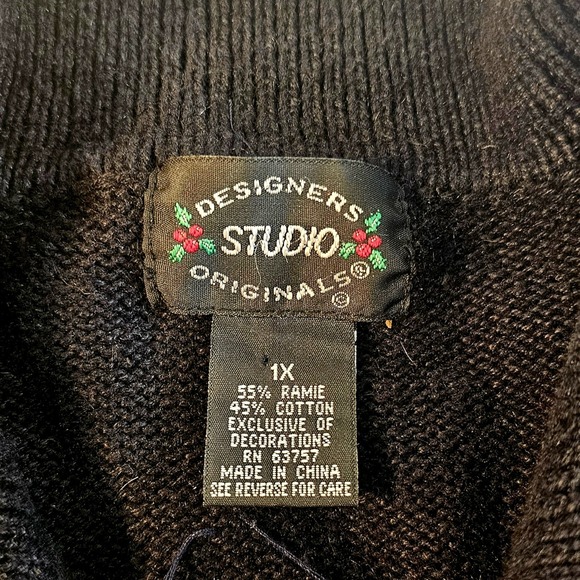 Designer Originals Studio Zip Up Knit Sweater Size 1X Holiday Ugly Sweater - Picture 5 of 8